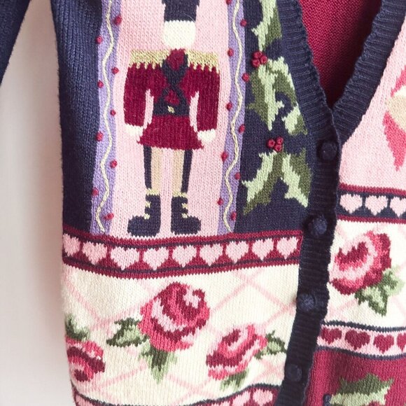 Vintage Jantzen Classics Colourful Floral Bell Christmas Cardigan L - Picture 3 of 9